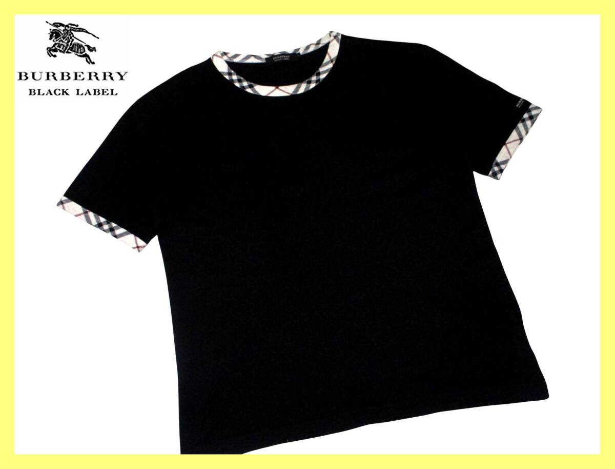 BURBERRY BLACK LABEL ノバチェック 半袖Tシャツ サイズM 極美品 首周り・袖口ノバチェックデザイン Tシャツ 日本製