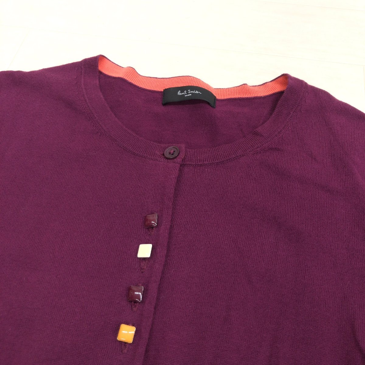 Paul Smith BLACK ポールスミス コットン100% サマーニット カーディガン M パープル 羽織り パフスリーブ 半袖 春夏 レディース 女性用