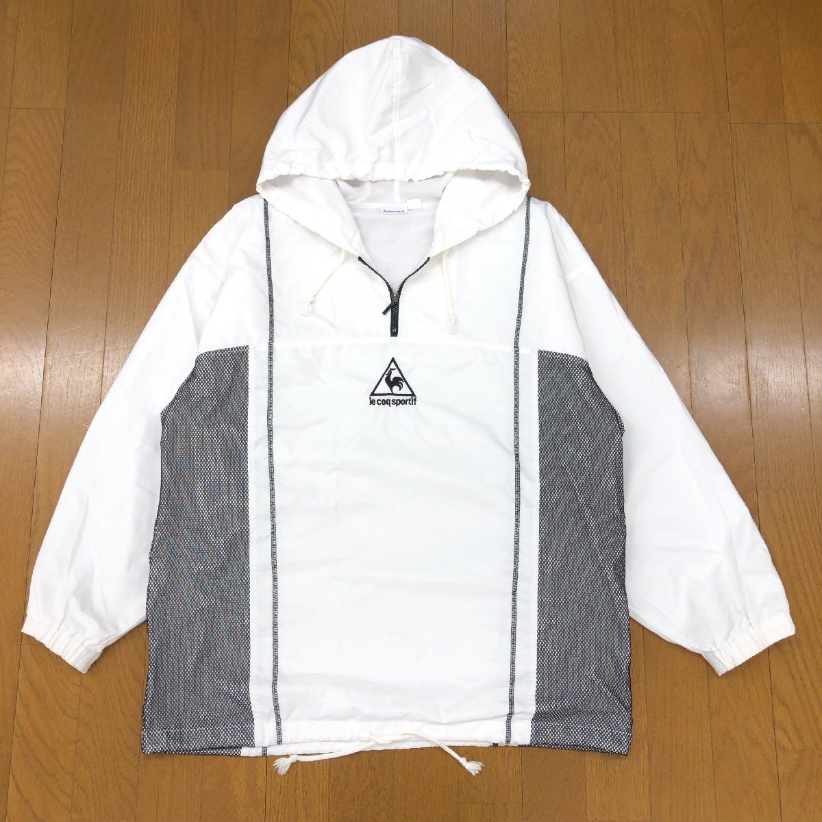 ●le coq sportif ルコック ロゴ刺繍 ハーフジップ ウーブンパーカー M 白 ホワイト プルオーバー ジャケット ウインドブレーカー メンズ