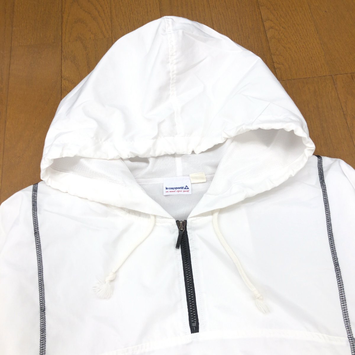 ●le coq sportif ルコック ロゴ刺繍 ハーフジップ ウーブンパーカー M 白 ホワイト プルオーバー ジャケット ウインドブレーカー メンズ