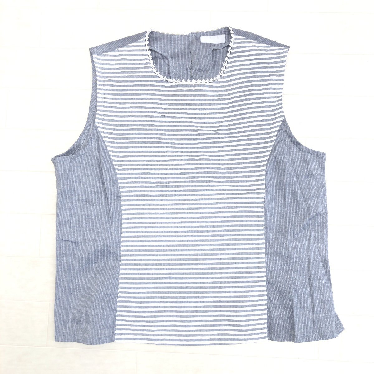 美品 NOVE-DUE ノーヴェドゥ コットン100% レース ドッキング アンサンブル シャツ F ノースリーブ 七分袖 ブラウス 羽織り 婦人 一宮繊維_画像7