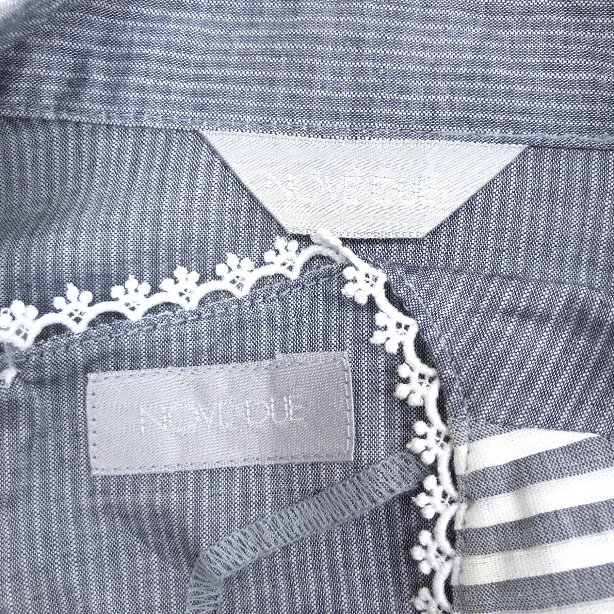 美品 NOVE-DUE ノーヴェドゥ コットン100% レース ドッキング アンサンブル シャツ F ノースリーブ 七分袖 ブラウス 羽織り 婦人 一宮繊維_画像3