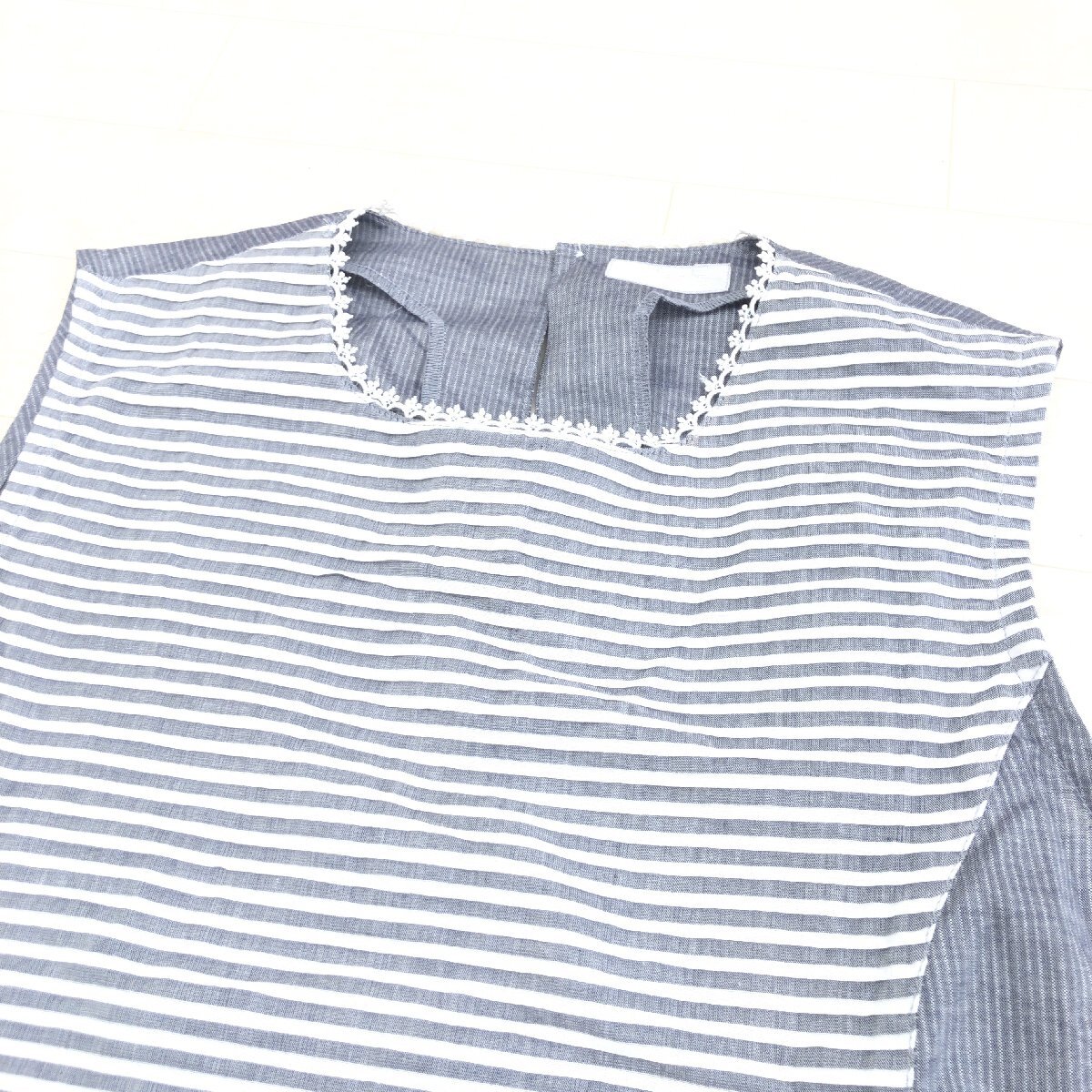 美品 NOVE-DUE ノーヴェドゥ コットン100% レース ドッキング アンサンブル シャツ F ノースリーブ 七分袖 ブラウス 羽織り 婦人 一宮繊維_画像8