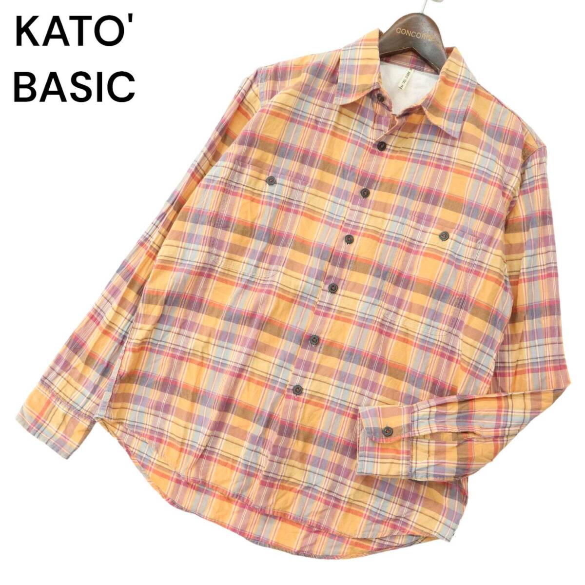 KATO' BASIC カトー AAA 通年 長袖 ワーク マルチ チェック★ シャツ Sz.S　メンズ_画像1