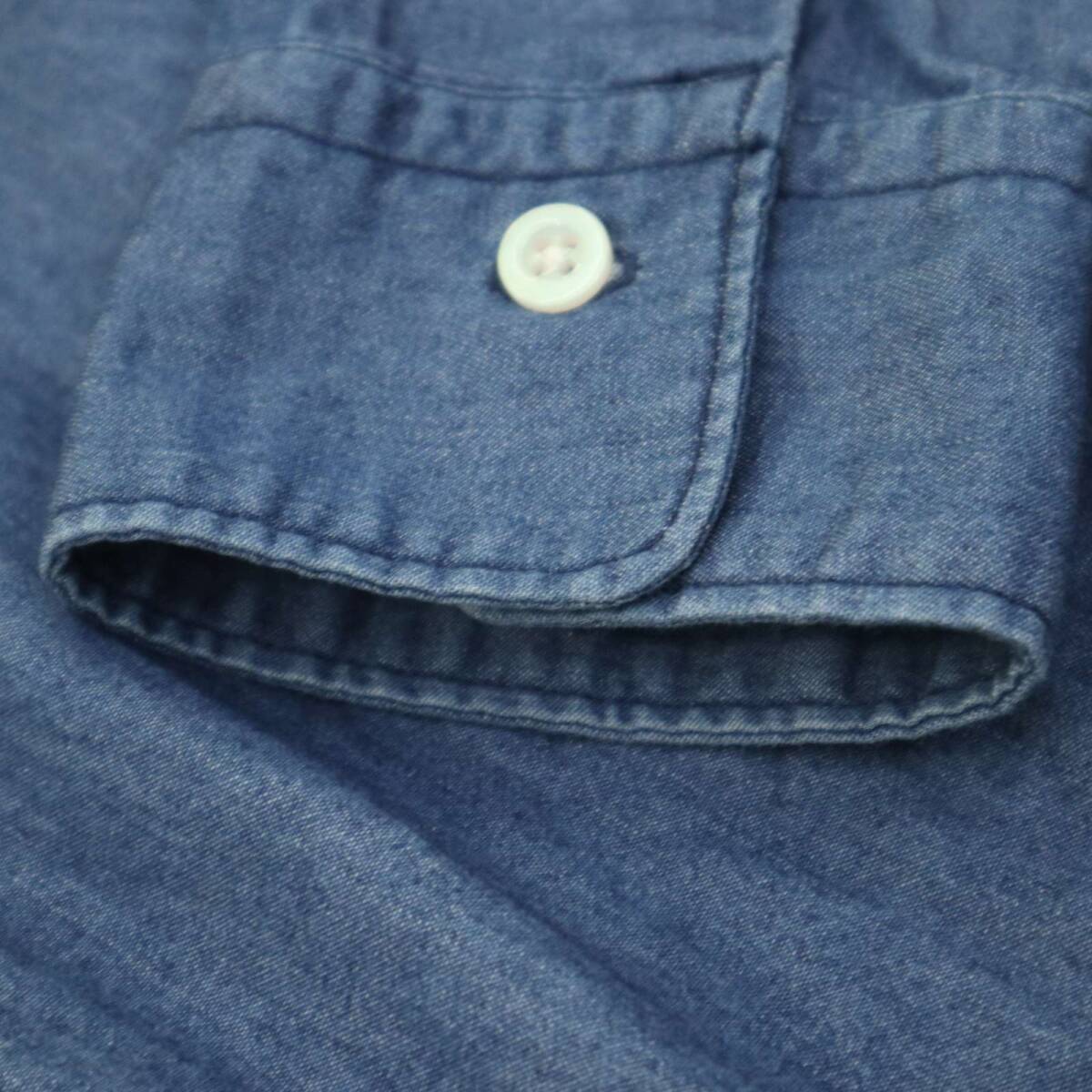 TK タケオキクチ 通年★ 長袖 シャンブレー デニム バンドカラー シャツ Sz.3 メンズ_画像3