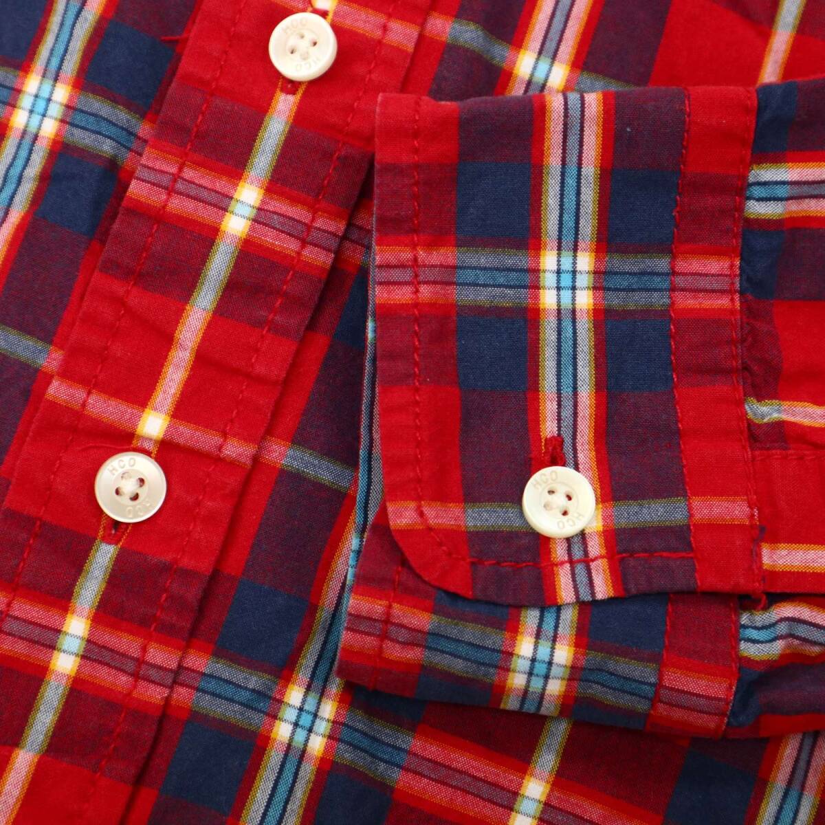 HOLLISTER Hollister через год длинный рукав Logo вышивка * кнопка down проверка рубашка Sz.XS мужской красный