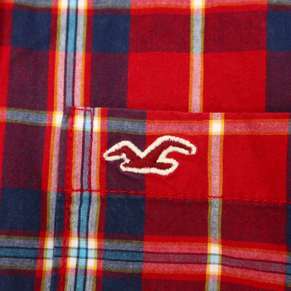 HOLLISTER Hollister через год длинный рукав Logo вышивка * кнопка down проверка рубашка Sz.XS мужской красный