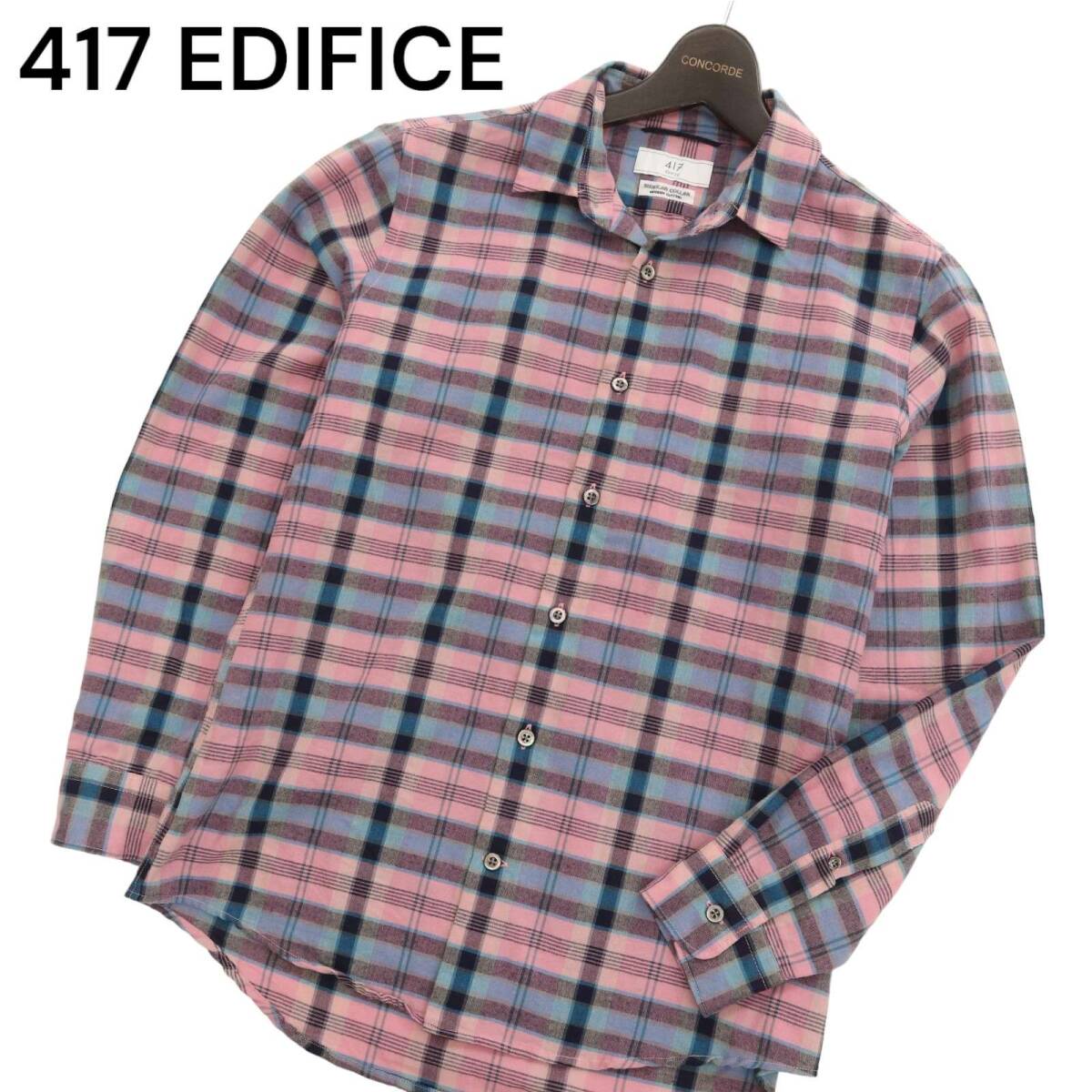 417 EDIFICE エディフィス 通年 REGULAR COLLAR レーヨン混★ 長袖 チェック シャツ Sz.S　メンズ ピンク系