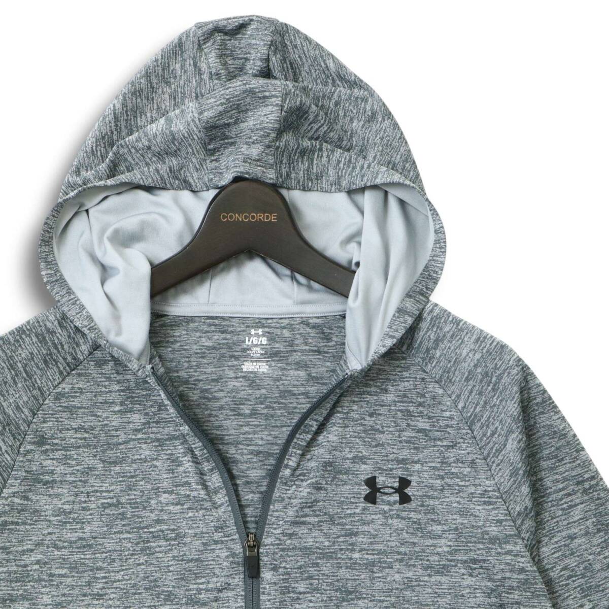 24SS★ UNDER ARMOUR アンダーアーマー ストレッチ 杢調(diào) ジップアップ フーディー パーカー Sz.L メンズ 灰 トレーニング