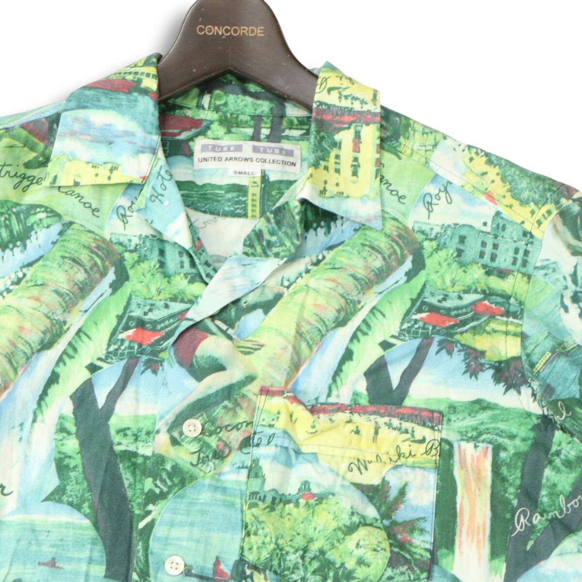TUBE × UNITED ARROWS チューブ × ユナイテッドアローズ 春夏 トロピカル風景 総柄★ 半袖 アロハ シャツ Sz.S メンズ_画像2