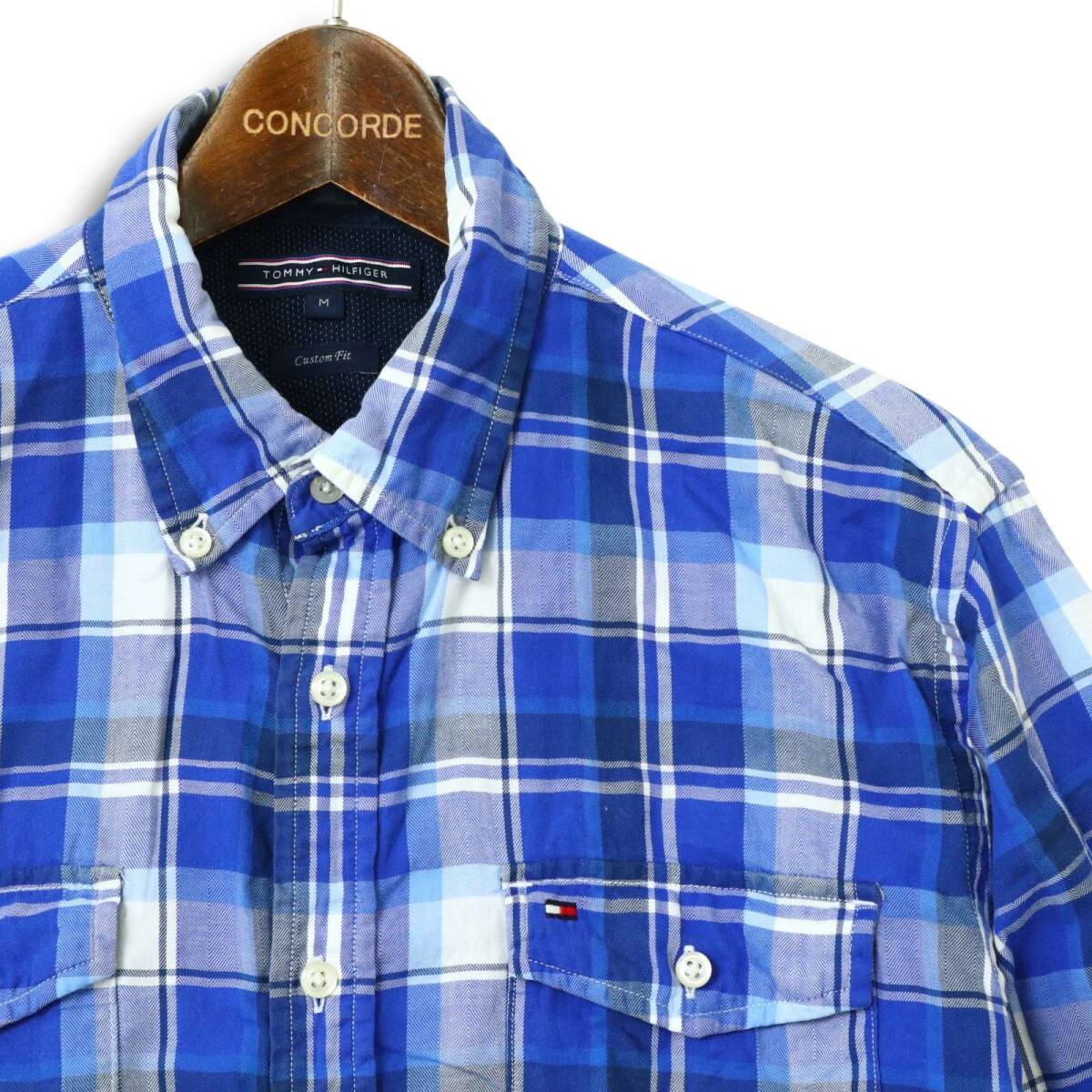 TOMMY HILFIGER トミーヒルフィガー 通年★ 長袖 ワーク ボタンダウン チェック シャツ Sz.M メンズ 紺 ネイビー_画像2