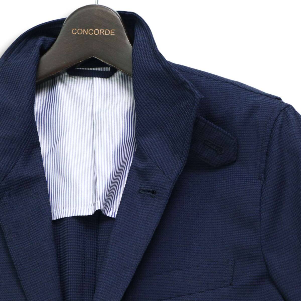 MEN'S MELROSE メンズメルローズ 春夏 麻 リネン混★ 襟ワイヤー テーラード アンコン ジャケット Sz.3 メンズ 紺_画像2