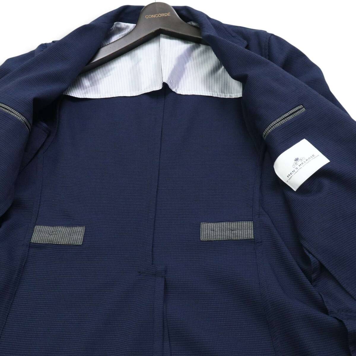 MEN'S MELROSE メンズメルローズ 春夏 麻 リネン混★ 襟ワイヤー テーラード アンコン ジャケット Sz.3 メンズ 紺_画像5