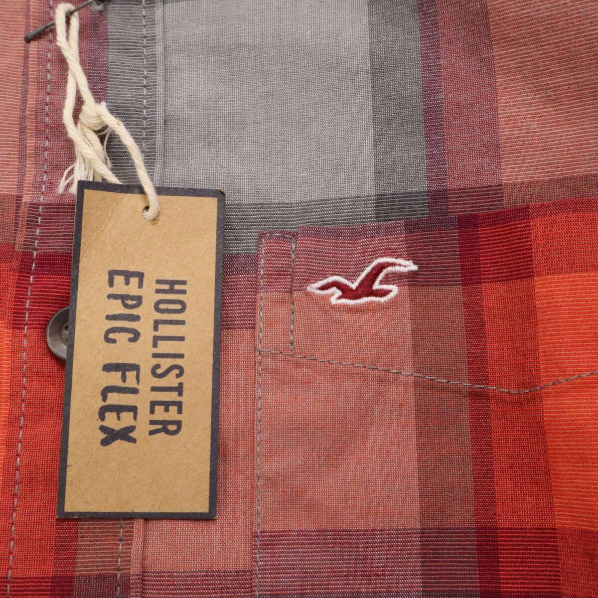 【新品 未使用】 HOLLISTER ホリスター 通年 ロゴ刺繍★ ストレッチ 長袖 チェック ボタンダウン シャツ Sz.S メンズ_画像6