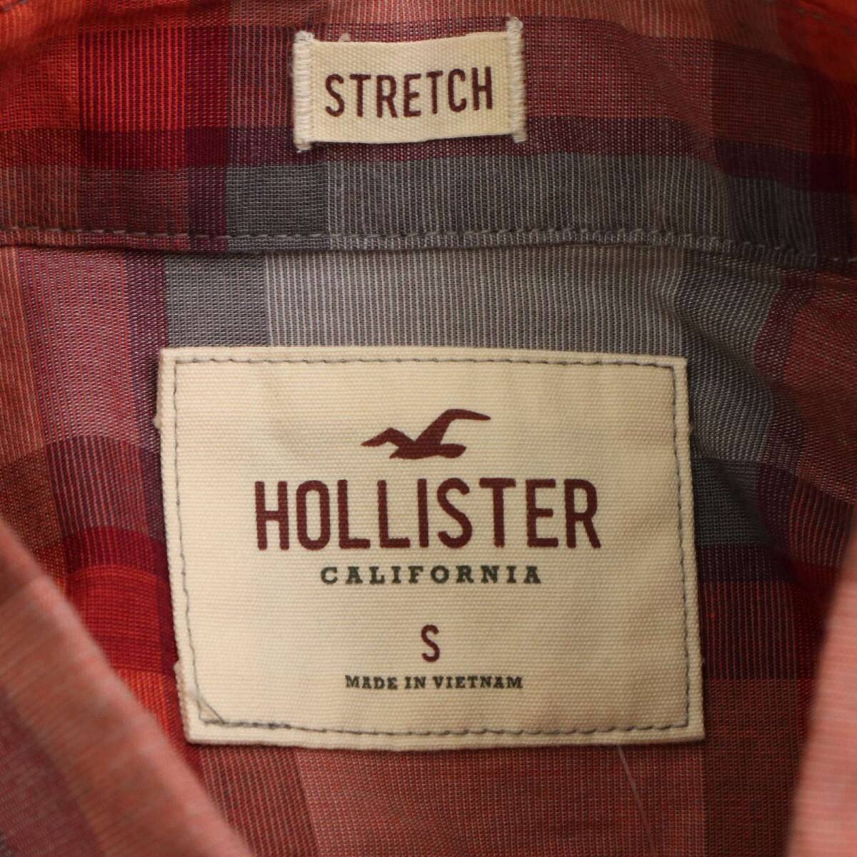 【新品 未使用】 HOLLISTER ホリスター 通年 ロゴ刺繍★ ストレッチ 長袖 チェック ボタンダウン シャツ Sz.S メンズ_画像8