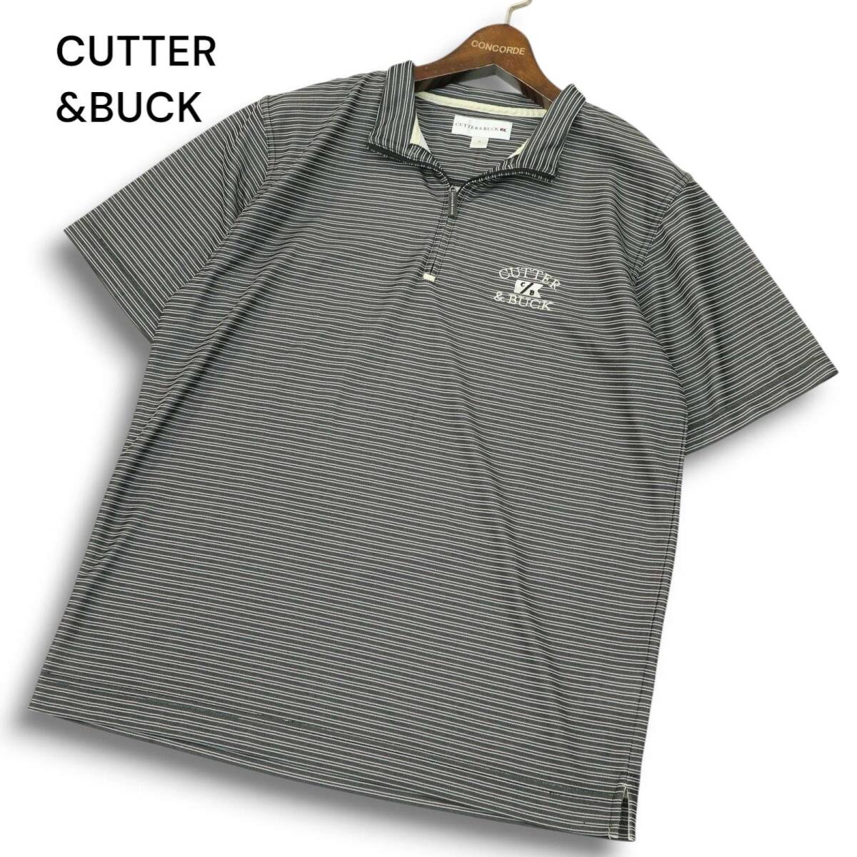 CUTTER&BUCK カッター＆バック ゴルフ 春夏 ロゴ刺繍★ ボーダー 半袖 ハーフジップ シャツ Sz.M メンズ_画像1