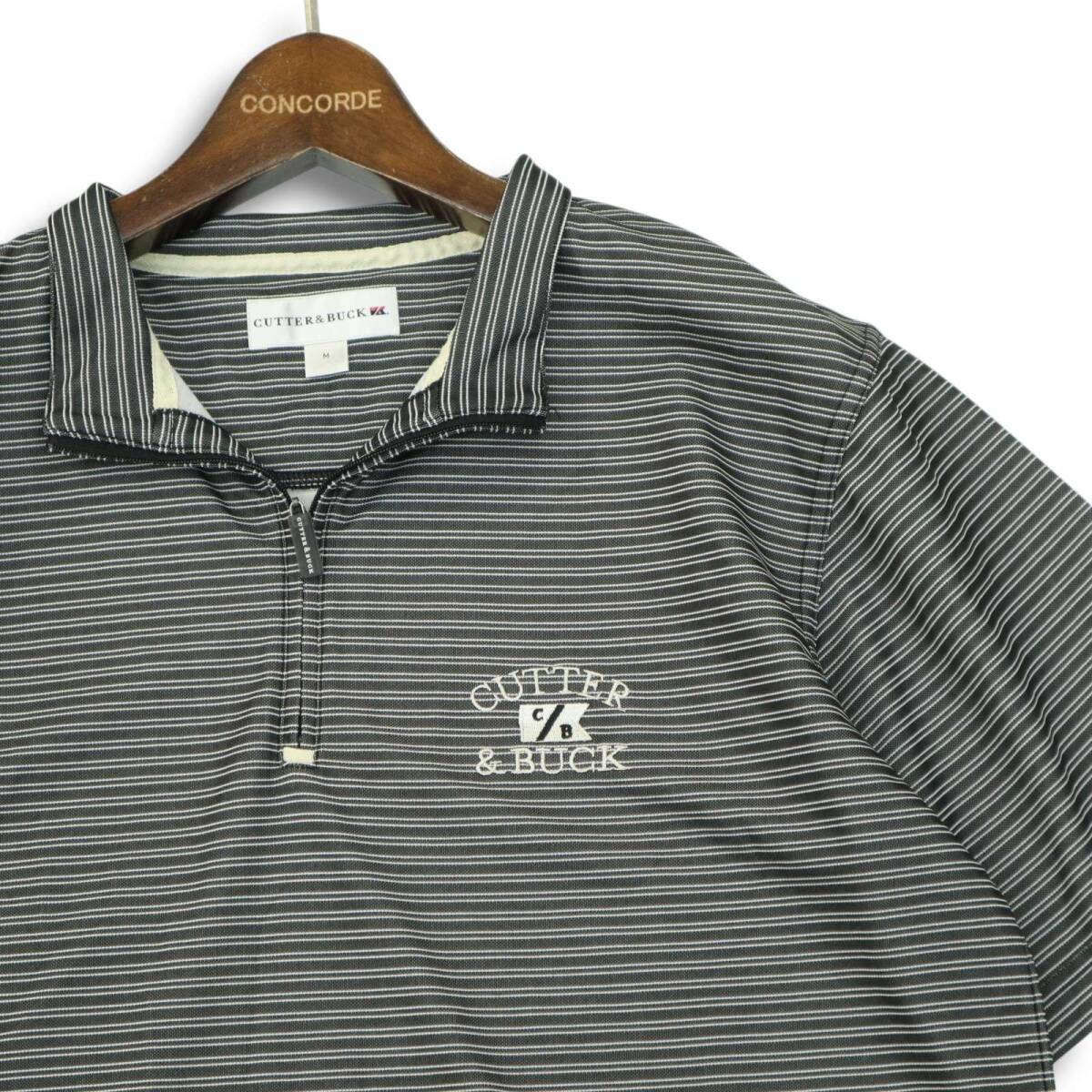 CUTTER&BUCK カッター＆バック ゴルフ 春夏 ロゴ刺繍★ ボーダー 半袖 ハーフジップ シャツ Sz.M メンズ_画像2
