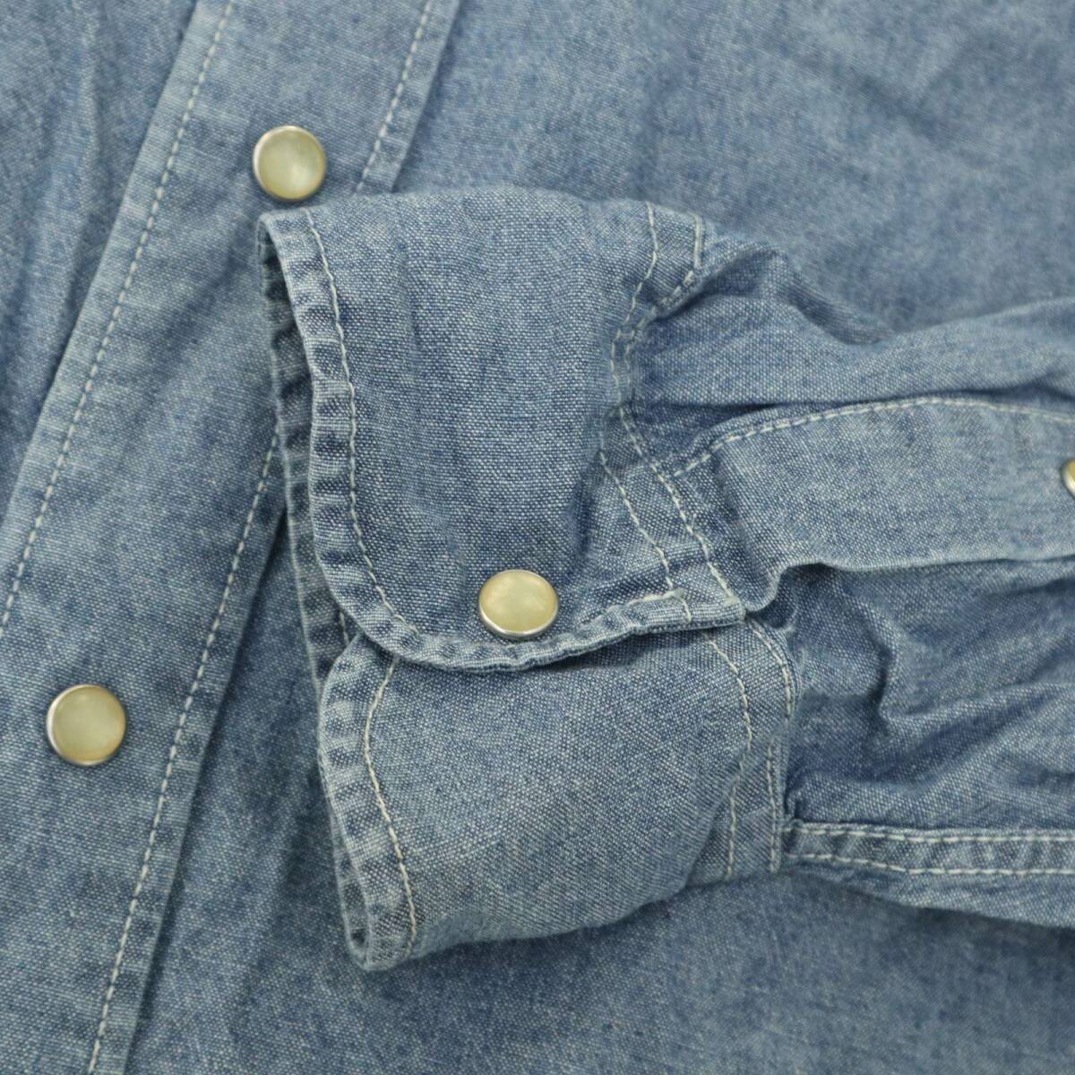 HOLLISTER ホリスター 通年 ロゴ刺繍★ USED加工 長袖 ウエスタン シャンブレー シャツ Sz.M メンズ_画像4