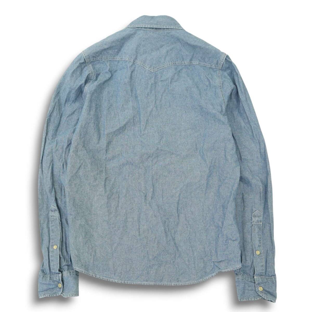 HOLLISTER ホリスター 通年 ロゴ刺繍★ USED加工 長袖 ウエスタン シャンブレー シャツ Sz.M メンズ_画像5