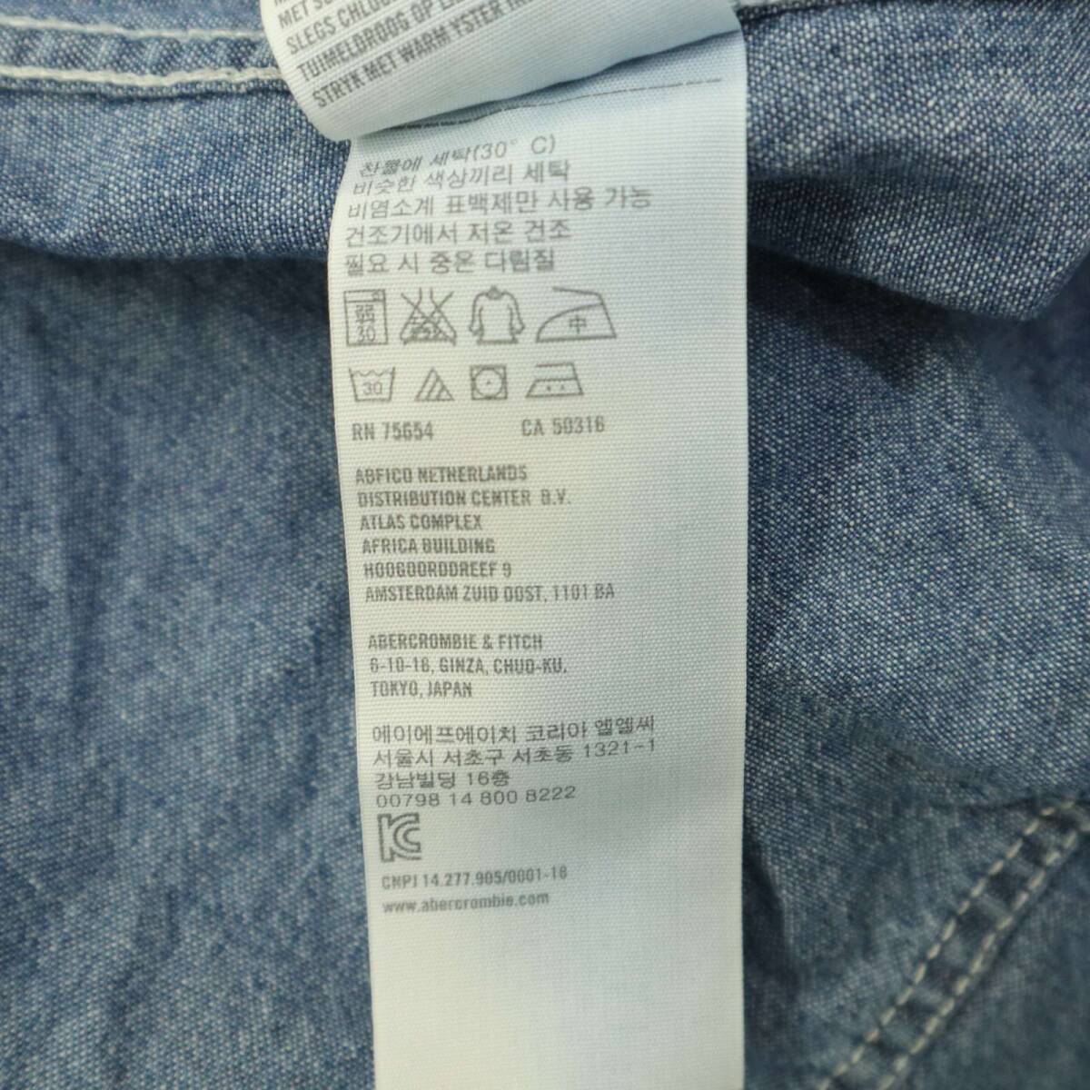 HOLLISTER ホリスター 通年 ロゴ刺繍★ USED加工 長袖 ウエスタン シャンブレー シャツ Sz.M メンズ_画像8