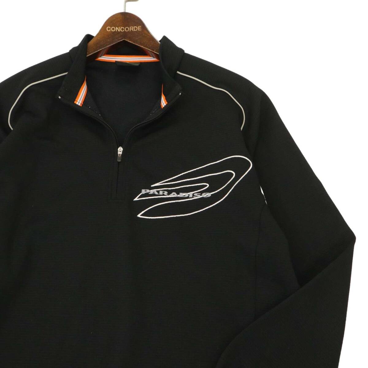 Paradiso GOLF パラディーゾ ゴルフ 通年 ロゴ刺繍★ 長袖 ハーフジップ シャツ Sz.M　メンズ 黒_画像2