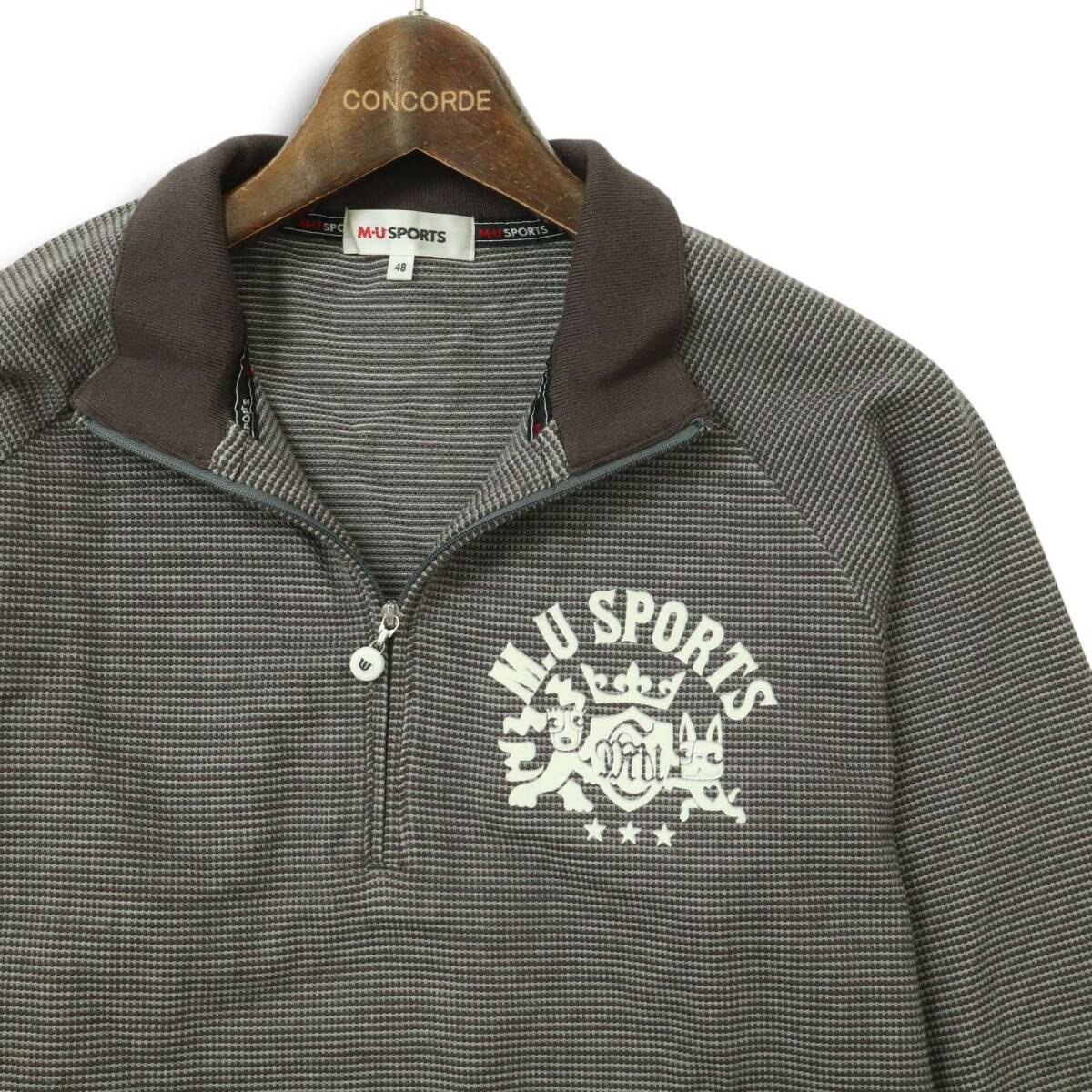 M.U SPORTS エムユースポーツ ミエコウエサコ 秋冬 ロゴ★ ウール混 長袖 ハーフジップ シャツ Sz.48 メンズ ゴルフ 日本製_画像2