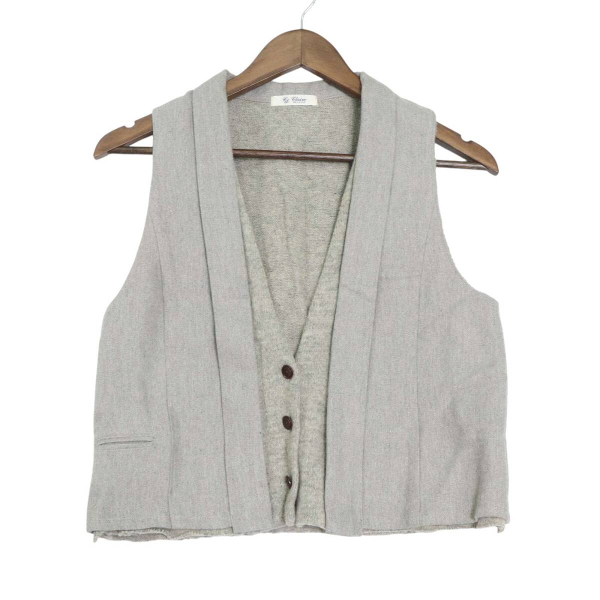 MELROSE claire メルローズ 秋冬 ニット★ ニットコンビ レイヤード風 ベスト Sz.F レディース 灰_画像1