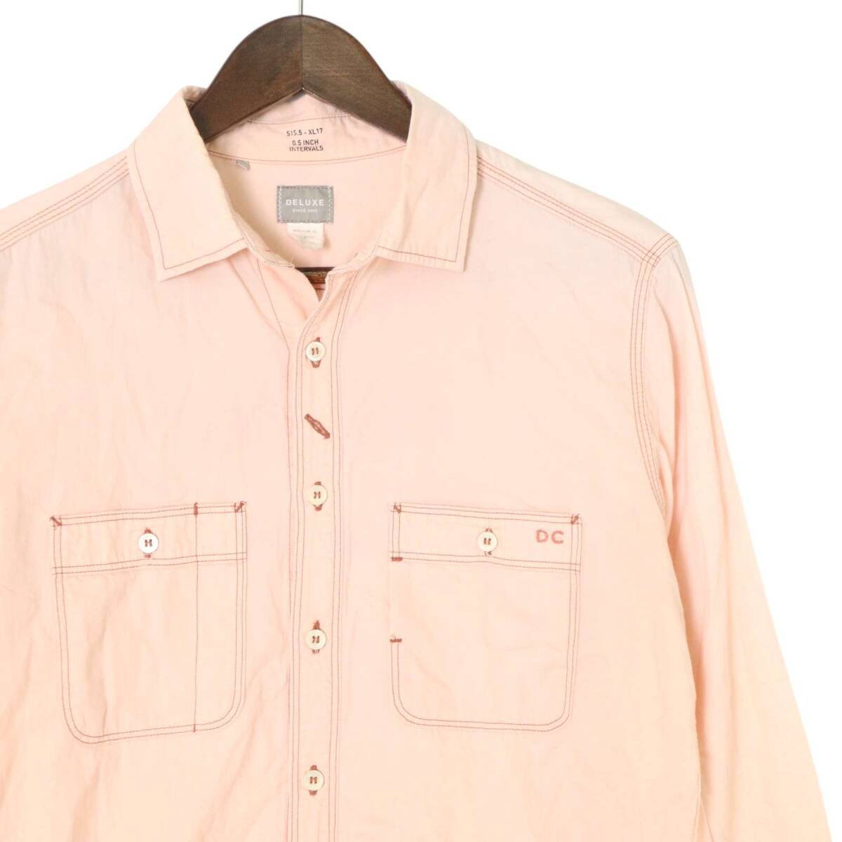 DELUXE デラックス 通年 バック刺繍★ ステッチ 長袖 シャツ Sz.M メンズ_画像2