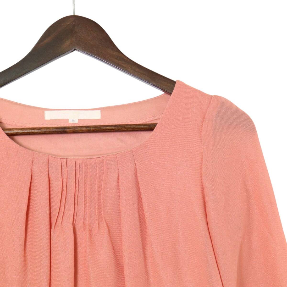 NATURAL BEAUTY ナチュラルビューティー 春夏 プリーツ★ シフォン 長袖 ブラウス トップス Sz.36 レディース ピンク 日本製_画像2