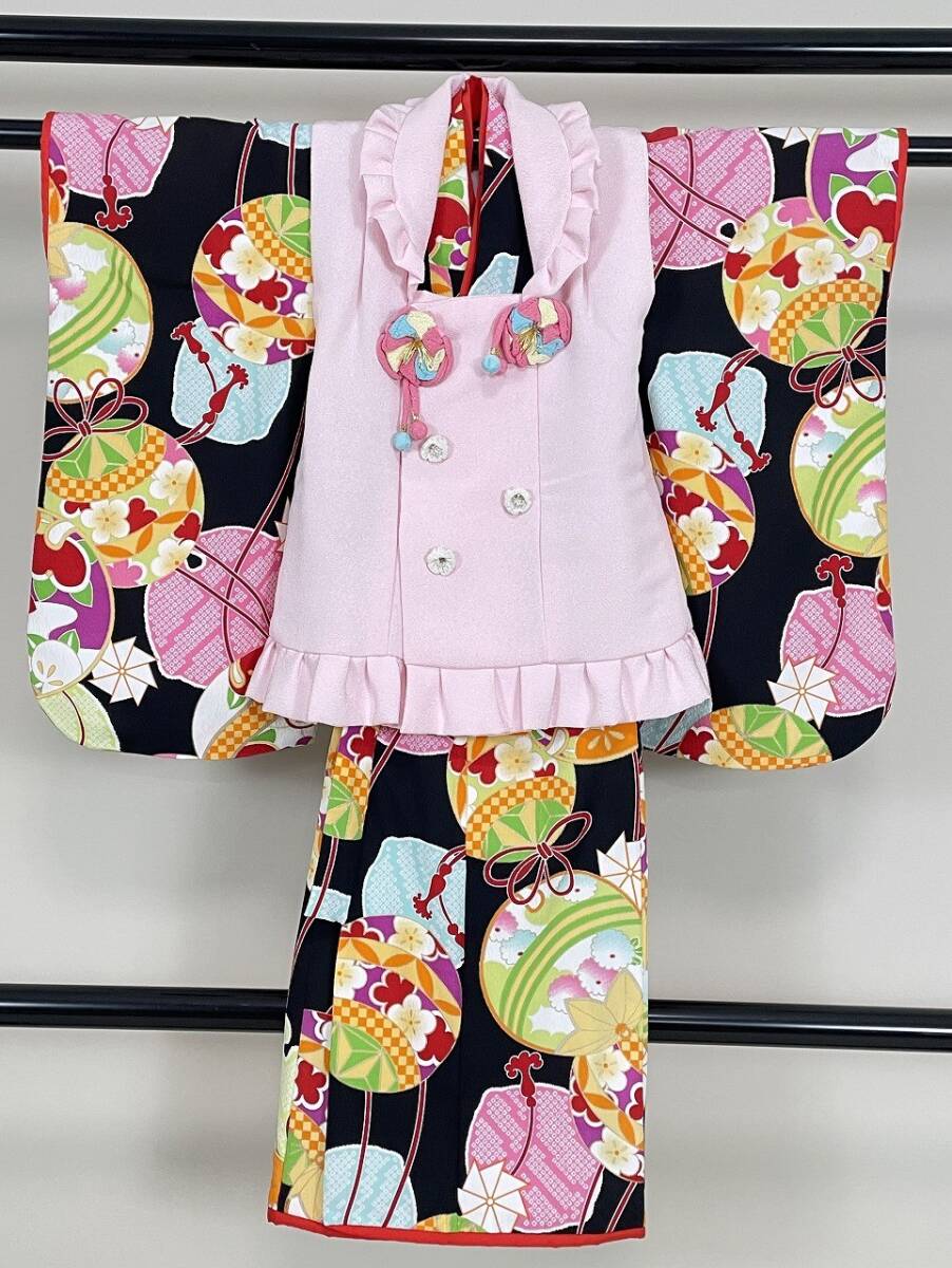 IROHA◆七五三 女の子 着物◇【tc0327】被布コートセット 三歳◆【黒】