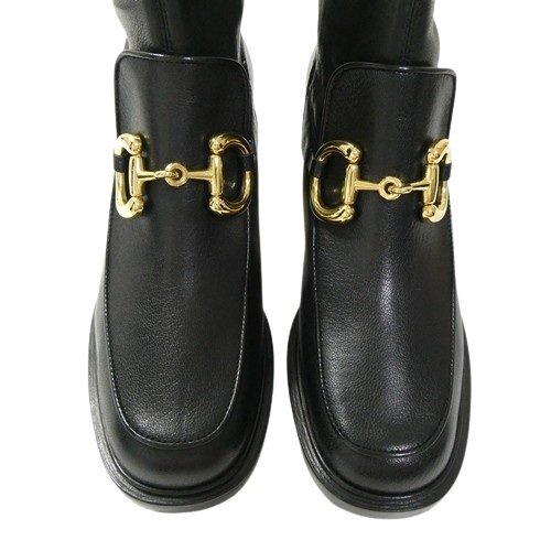 ☆GUCCI グッチ 美品 ホースビット アンクルブーツ 黒 ブラック 36 23.0cm イタリア製 ショートブーツ チャンキーヒール 本革 レザー◆TS5_画像6