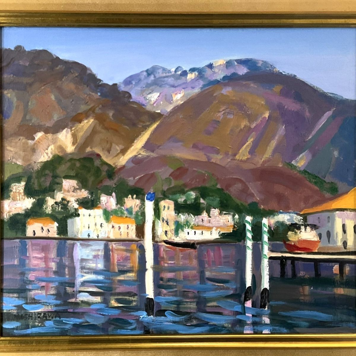 西澤栄一 油絵 風景画 真作□油彩□西澤栄一□『国境の町コモ』□街角・雰囲気のある