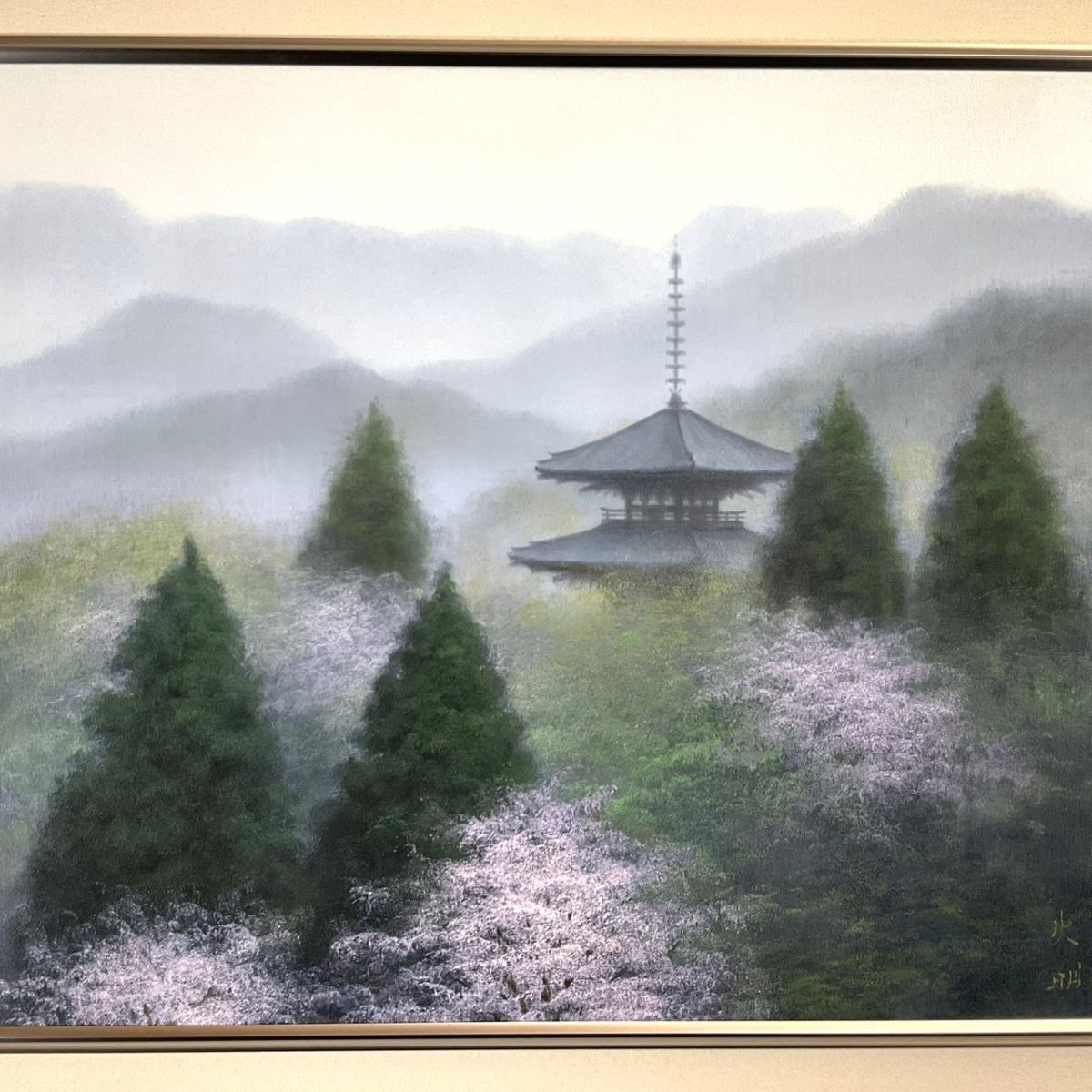 316. 池野史明 油彩画 風景画 真作□油彩□池野史明□『当麻寺佳春』□10F大型最高傑作