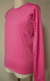 【夏　送料無料！】レディス　ＵＶカット＆１２分袖丈　Tシャツ＜ピンク：Ｌ－2Ｌ＞吸汗速干ストレッチ、后右裾コインポケット:309