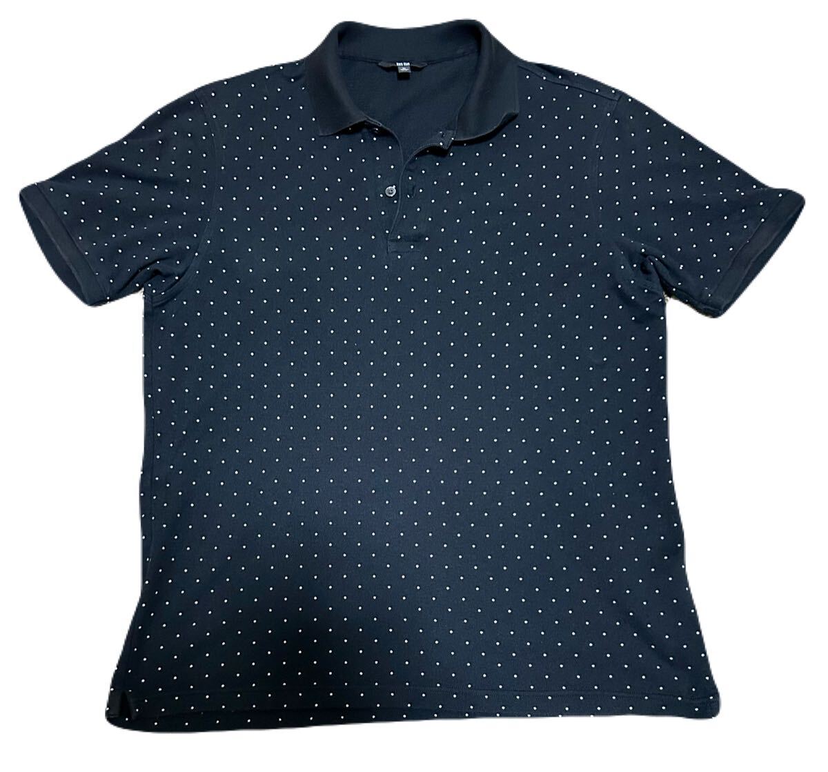 美品 ユニクロ モノトーン ドット 半袖ポロシャツ 過去限定デザイン 鹿の子 黒 サイズXL_画像1