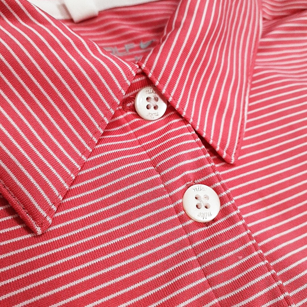 【超美品】NIKEGOLF ナイキゴルフ 長袖ポロシャツ ゴルフウェア 長袖 ポロシャツ レディースM ストライプ スリム ロゴ刺繍_画像3
