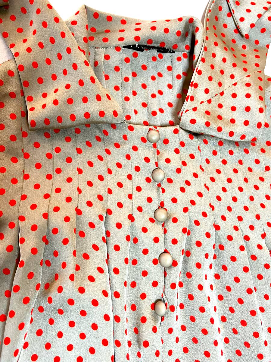 1130H【GRACE ROMA】グラレスローマ　ローマ岩島　水玉ワンピース　ピンタック　フリーサイズ　体型カバー　レトロ_画像6