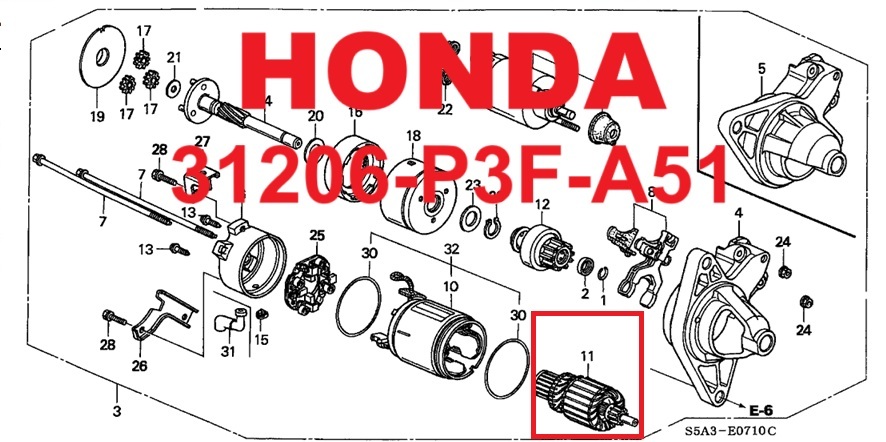新品 未使用 純正 ホンダ S2000 AP1 スターター アーマチュア 31206 コイル モーター クラッチ Honda Starter Motor Armature Coil
