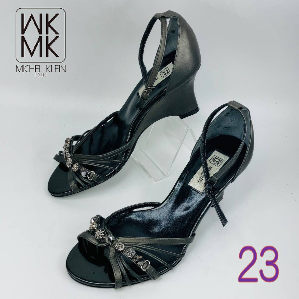 【Bランク】【現状美品】【洗濯除菌済】Michel Klein /パンプス/サンダル/グレー 23 _画像1