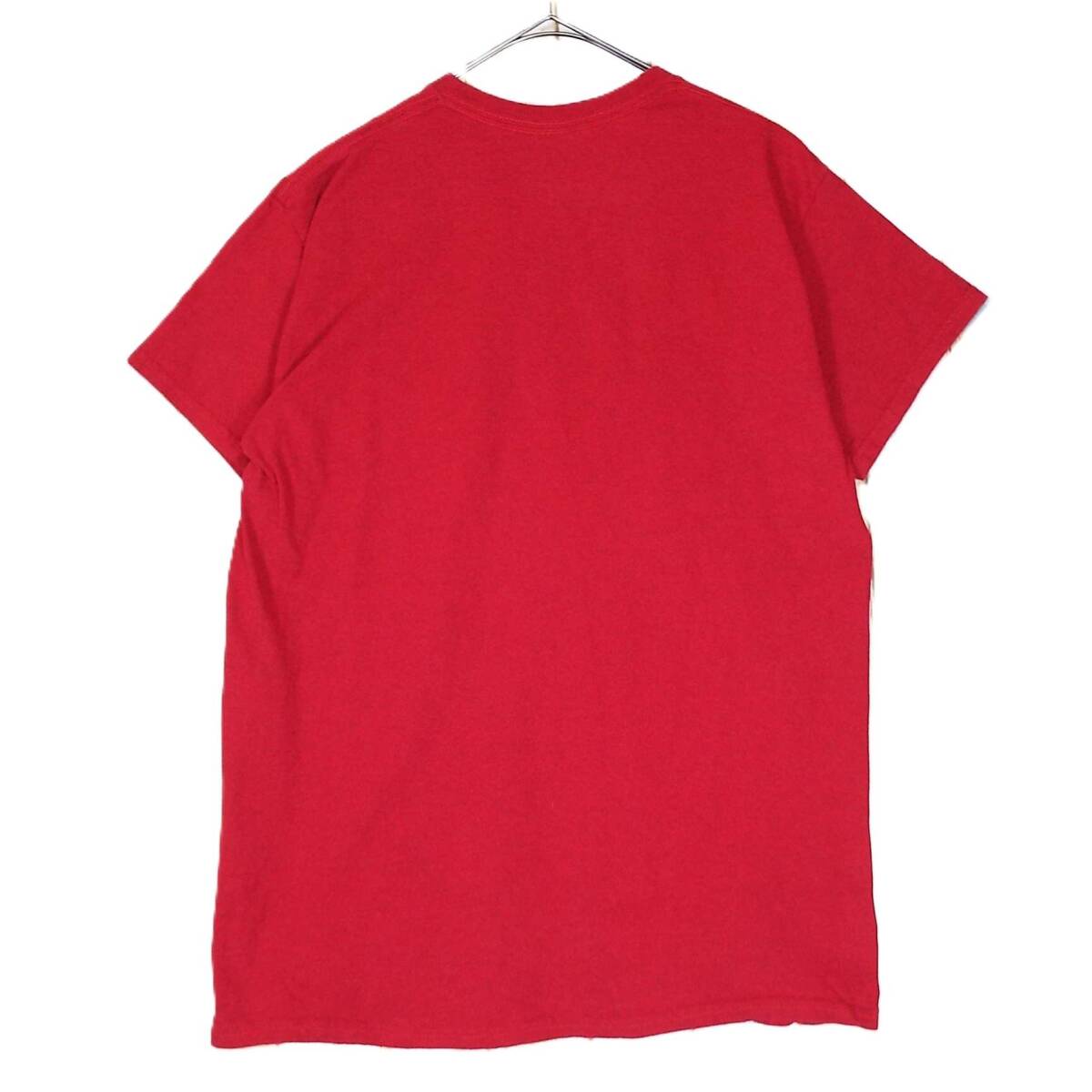 【US古着 肩幅45cm】GILDAN ギルダンBULLDOGS チーム アメフト ひび割れプリント 半袖Tシャツ Mサイズ レッド コットンポリ T90 アメカジ_画像5