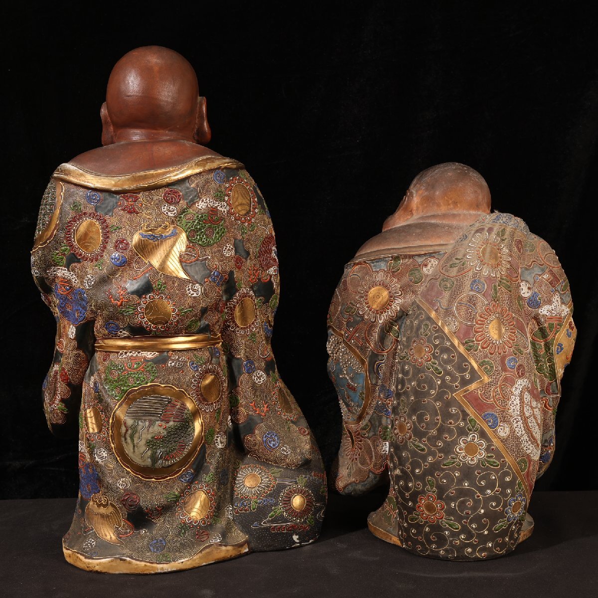 九谷焼 布袋様 骨董 仏像 七福神 アンティーク 珍品堂】1円から S91-V09 九谷焼 布袋様 色絵 金彩 仏像 2台