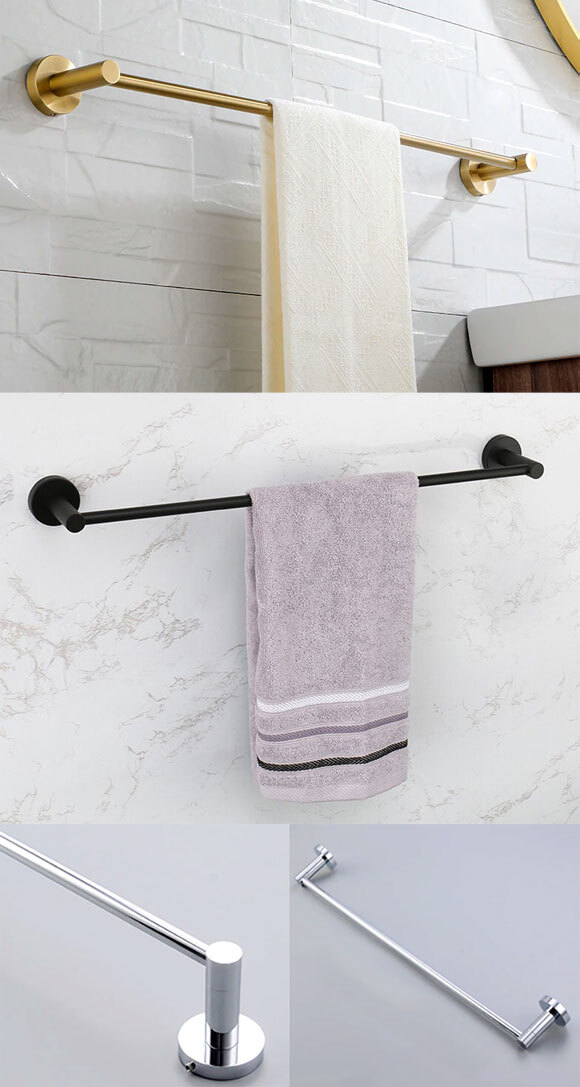 タオルバー シングルタイプ 鏡面シルバー SUS304 ステンレス製 バスルームをお洒落に演出！付属プラグとネジでしっかり取り付け！_画像2