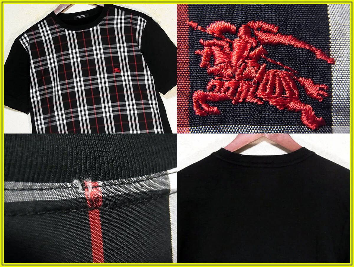 希少✨バーバリー Bロゴ刺繍 中綿モッズコート ノバチェック ブラック 黒 激レア ブラック×ブラックノバチェック Tシャツ ナイト刺繍入 M