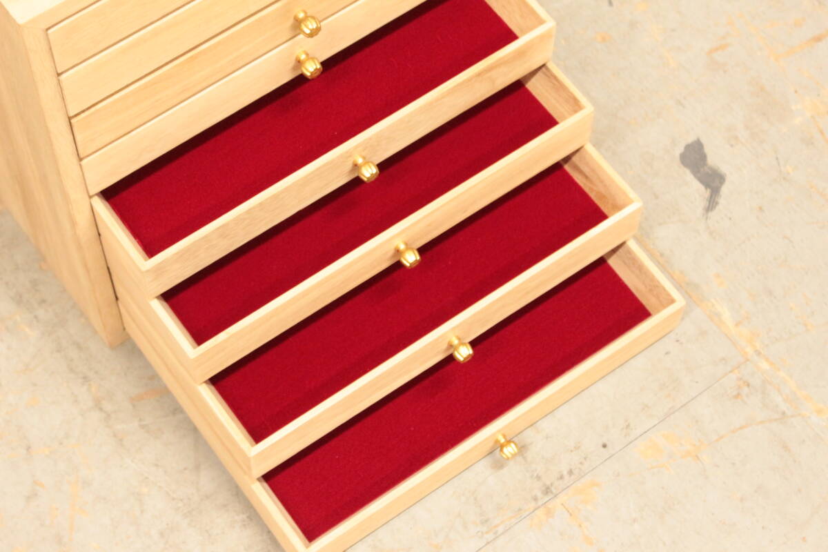 C0988 小引き出し 桐 アクセサリー コレクション ケース ジュエリー ボックス 木製 ８段 小物入れ ビンテージ インテリア 中古家具 東京発_画像8