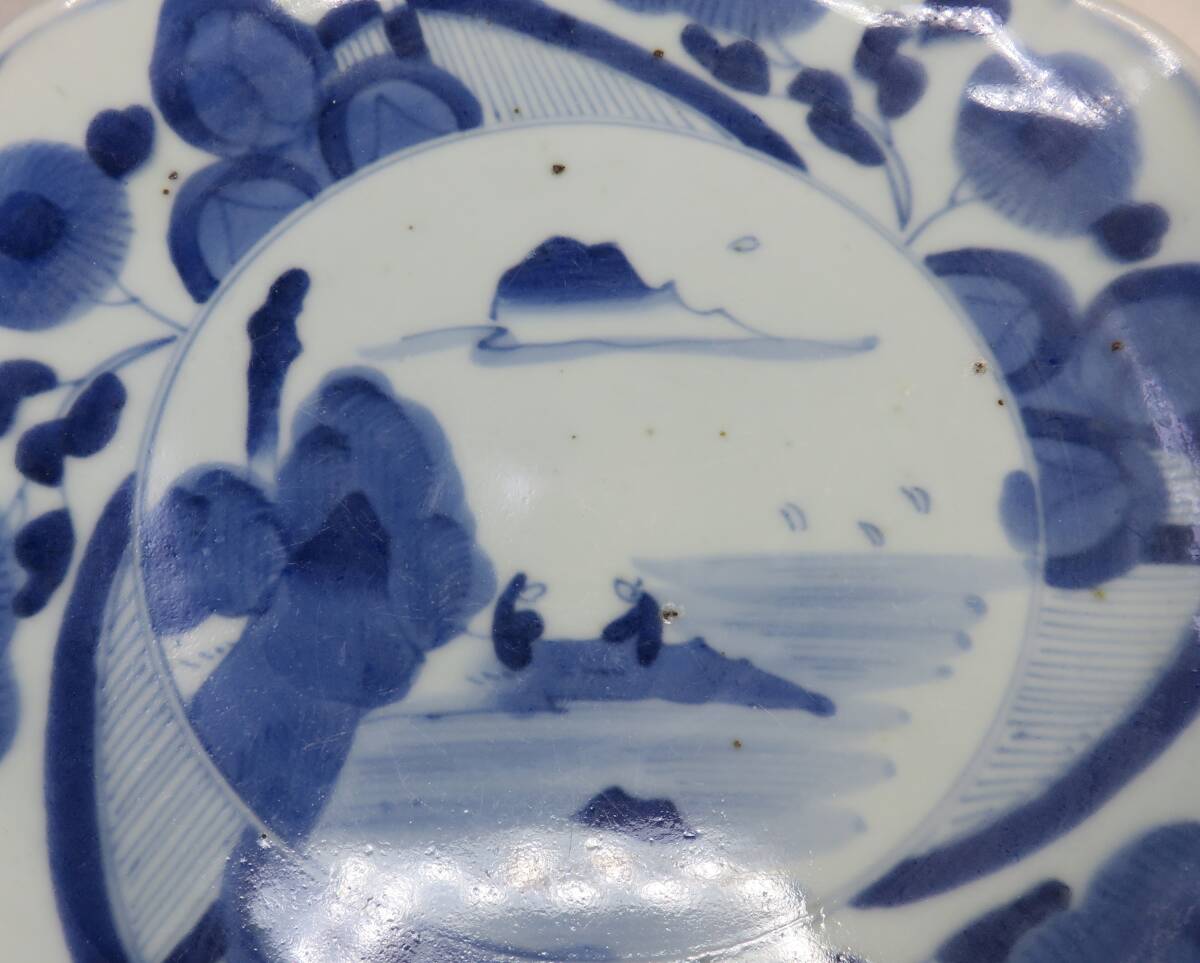 старый Imari белый фарфор с синим рисунком тарелка 1 листов пейзаж map ( эта 1)