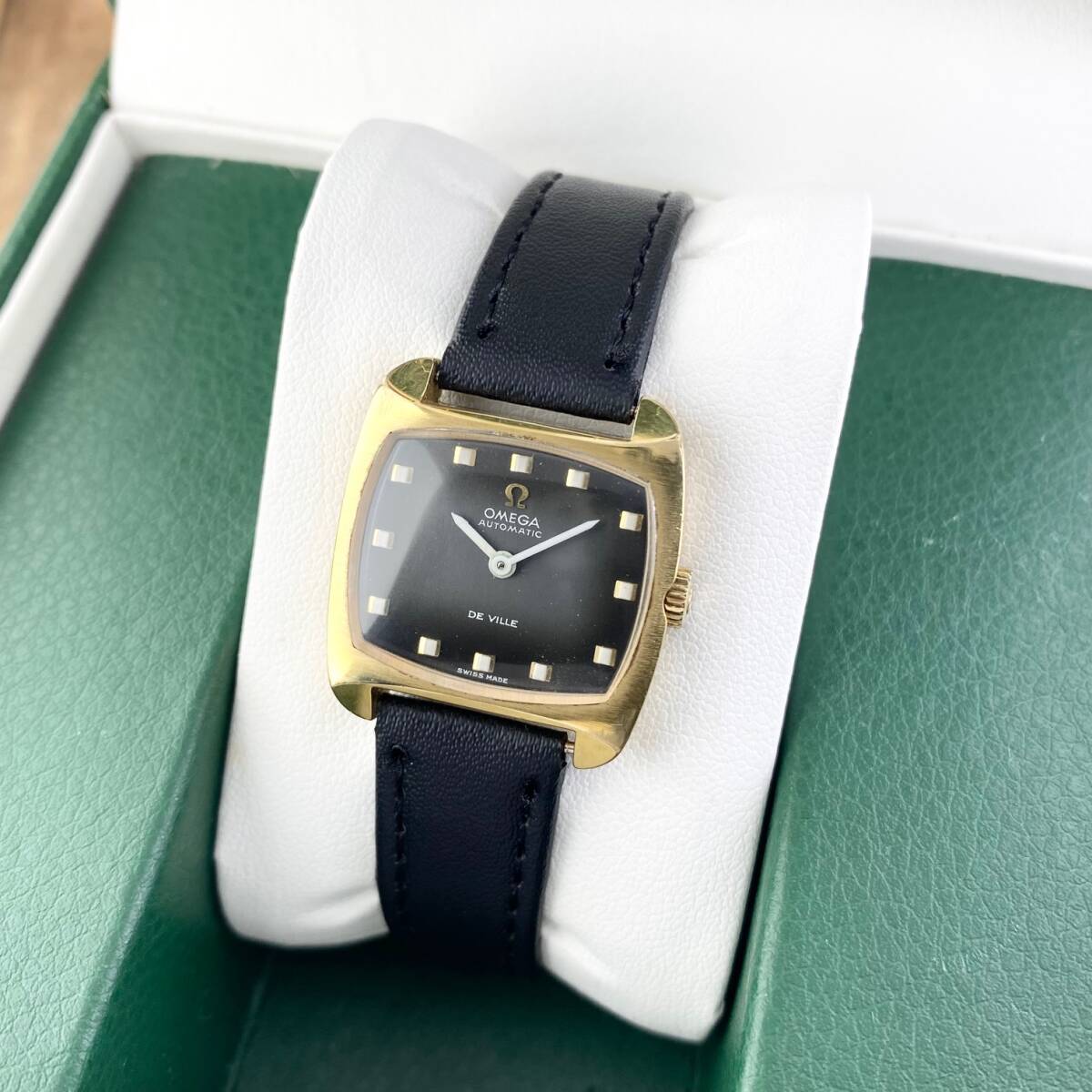オメガ デビル 不動の手巻き時計 ゴールド ブラック スクエア アンティーク 1円〜】OMEGA オメガ 腕時計 レディース 手巻き DE VILE デビル