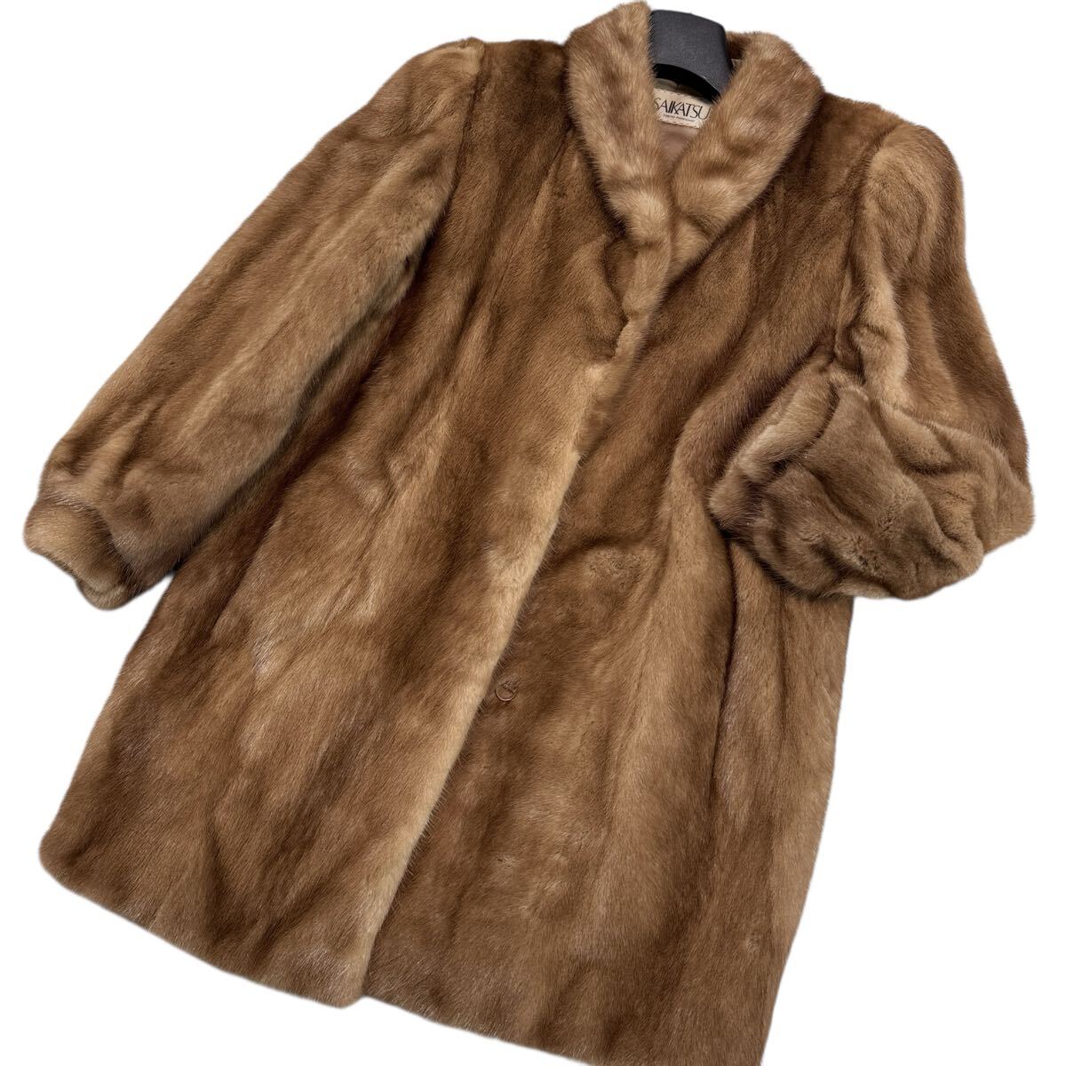 【美品✨】MINK デミバフミンクファー 本毛皮ケープコート レディース 茶色 パステルミンク ハーフコート MINK 貂 本毛皮 リアルファー