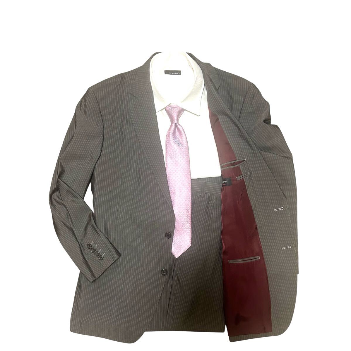 １円〜 美品 DURBAN 高級スーツ グレー ストライプ 毛60% シルク40% XL スーツ グレー セットアップ ストライプ_画像10