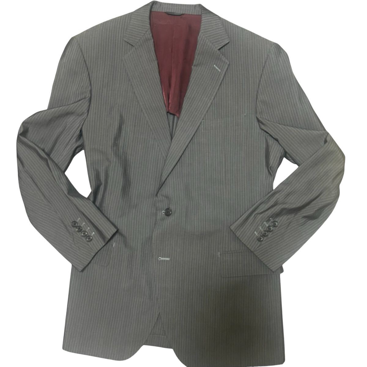 １円〜 美品 DURBAN 高級スーツ グレー ストライプ 毛60% シルク40% XL スーツ グレー セットアップ ストライプ_画像4