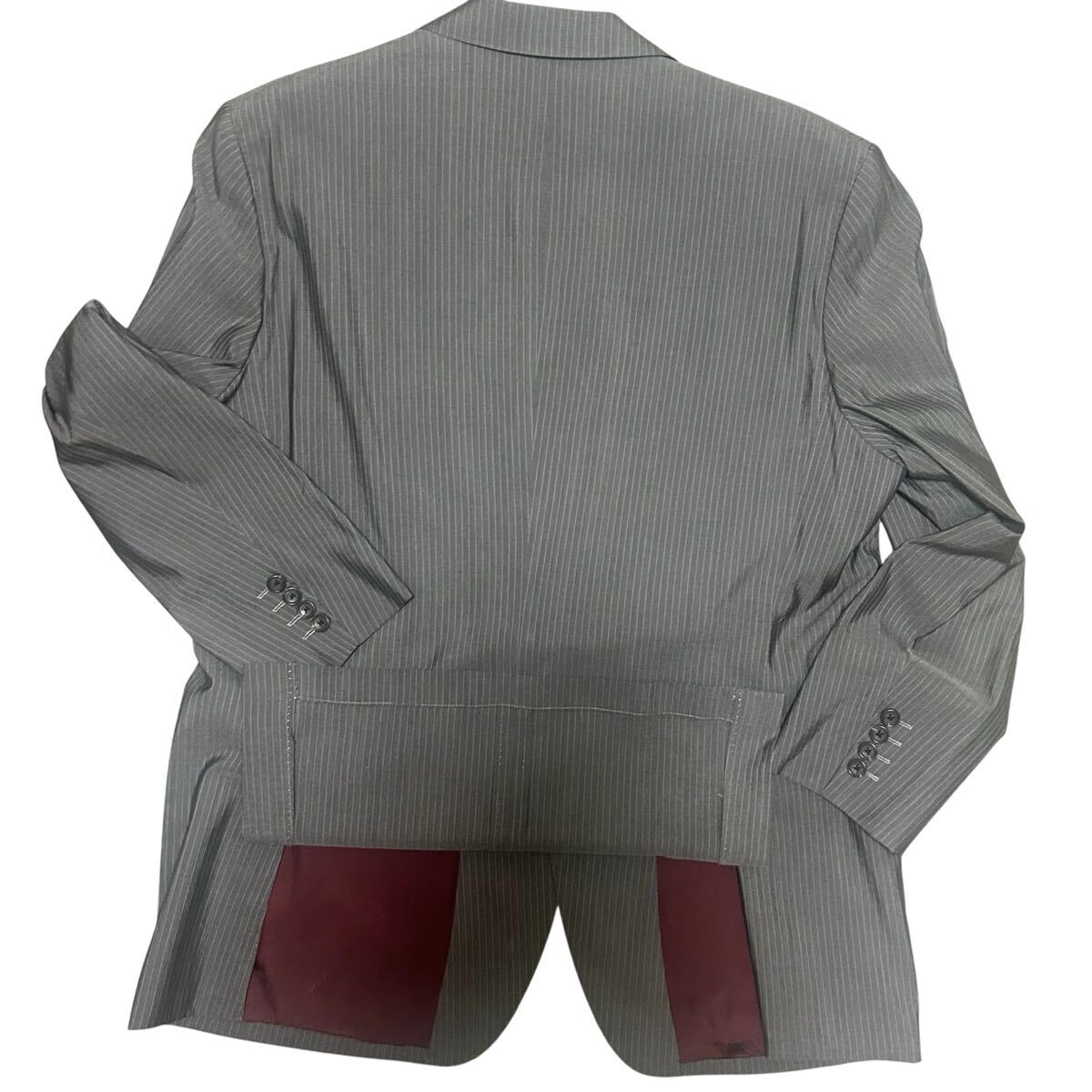 １円〜 美品 DURBAN 高級スーツ グレー ストライプ 毛60% シルク40% XL スーツ グレー セットアップ ストライプ_画像5